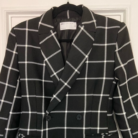 ASOS Black & White Checkered Double Breasted Classic Blazer w/ 2 Pockets Size 4 - Picture 4 of 13